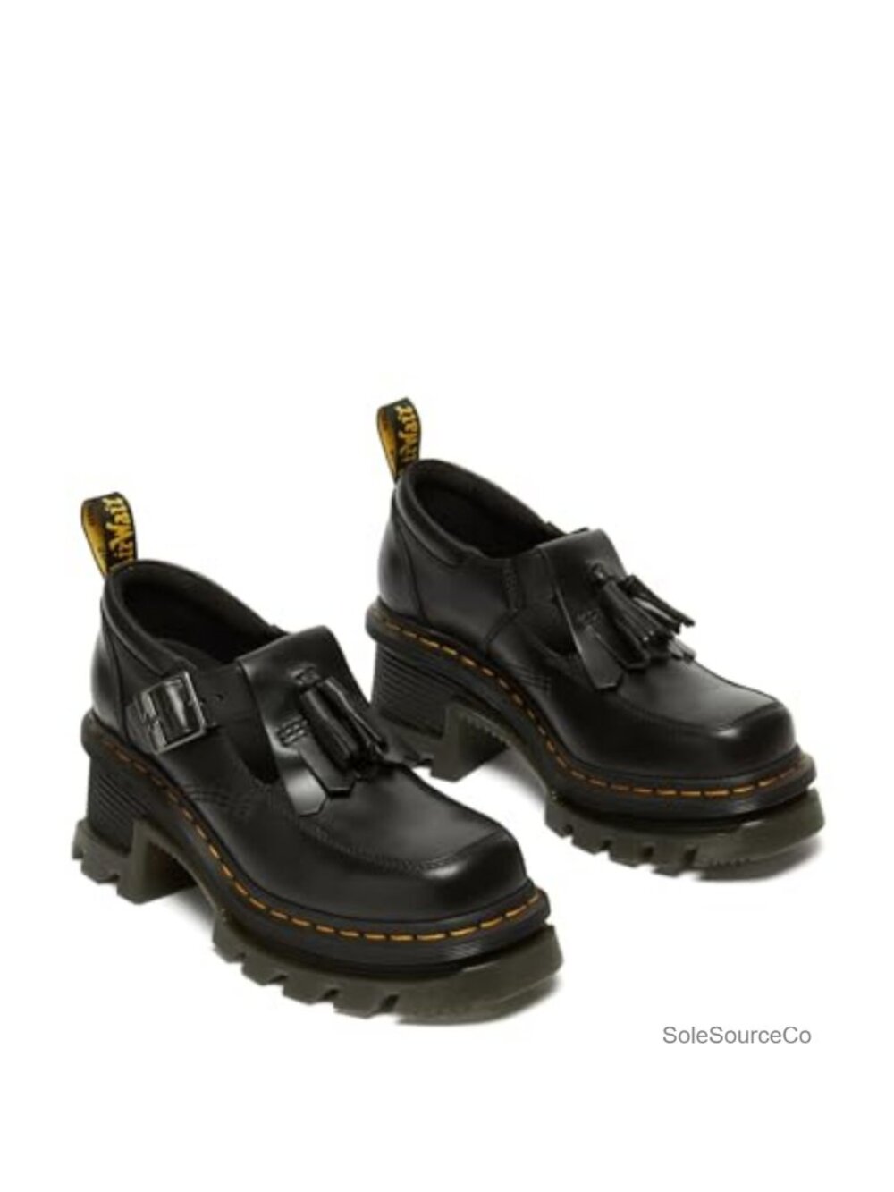 Leather Mary Jane Heeled Shoes Block Heel T-Strap Buckle Casual
